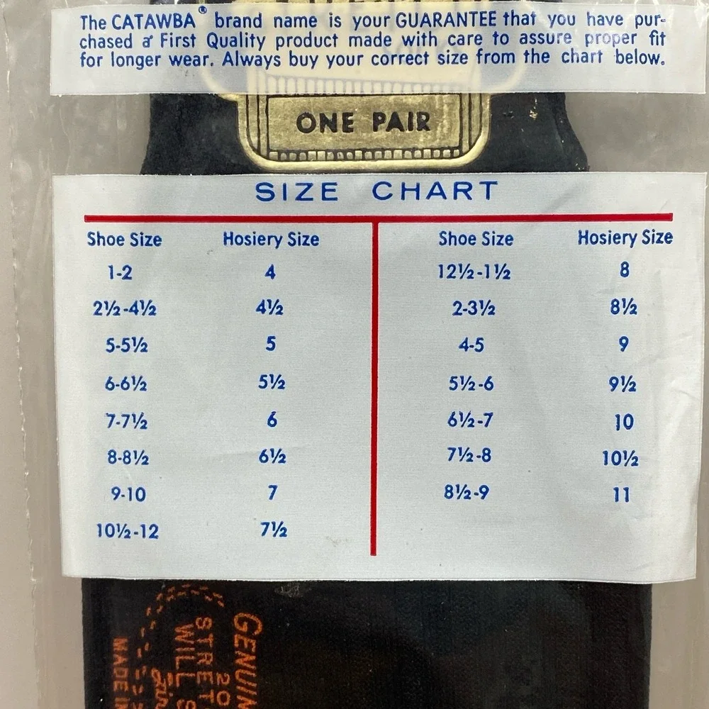 NOS Catawba Hosiery Stretch Socks Black One Pair 100% Nylon 9.5 to 13 USA Sealed